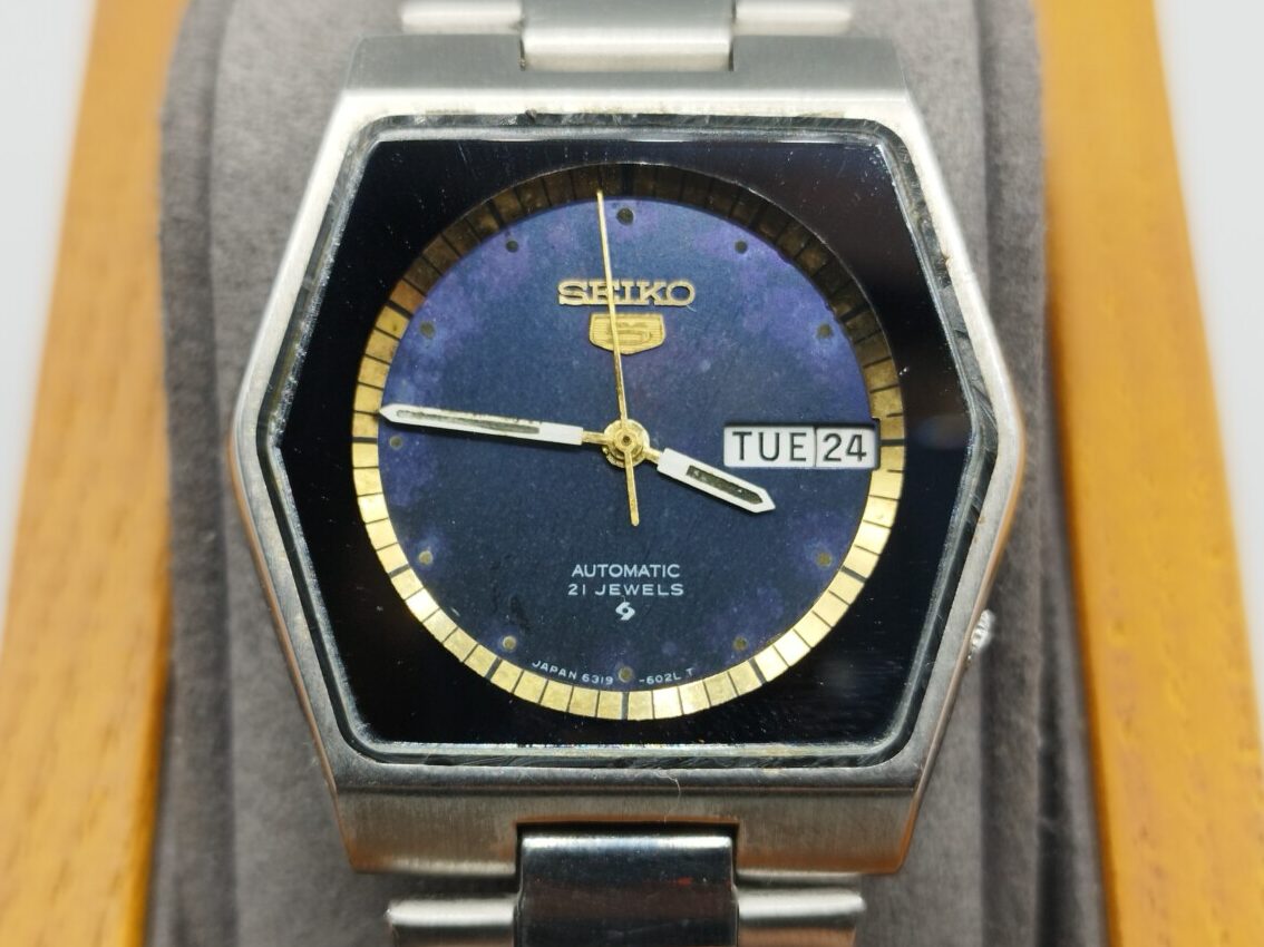 Seiko 5 Hexagon Patina Blue Vintage Day Date 6319 602A